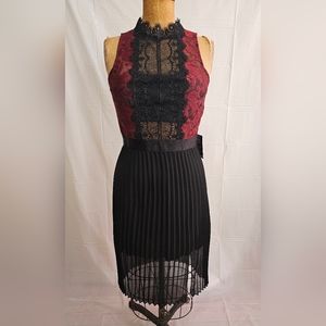 Express Pleated Burgundy and Black Dress Size 10